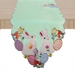 Owenie Easter Bunny Table Runner – 70” x 13” Embroidered Pastel Spring Decor NWT
